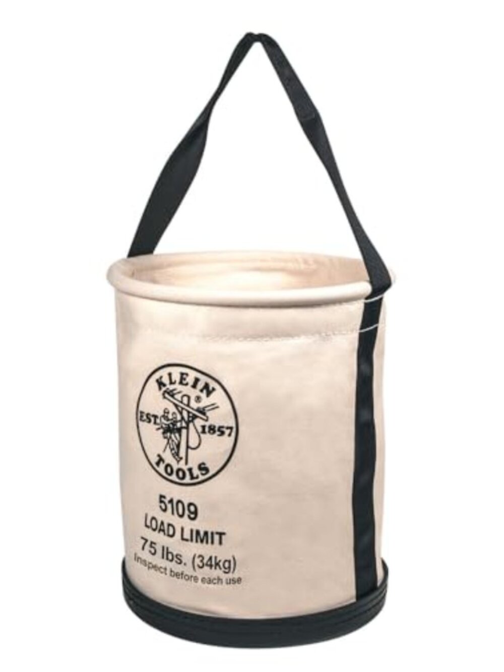 Canvas Bucket Tool Organizer Straight-Wall Molded Bottom 75-Pound Load Rated